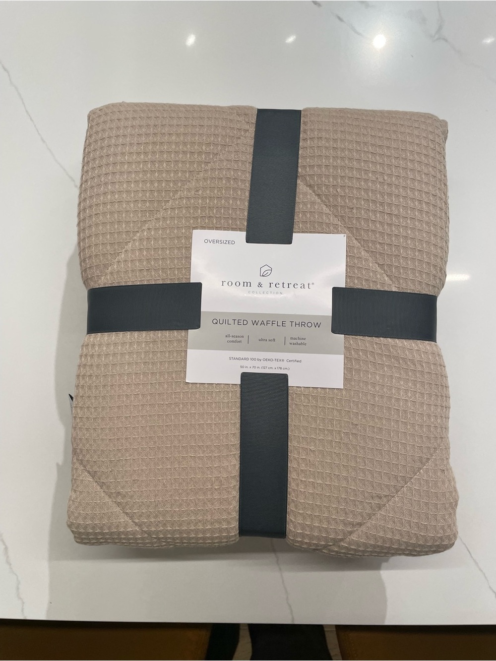 Room & Retreat Quilted Waffle Throw - Taupe Neutral, 50” x 70”